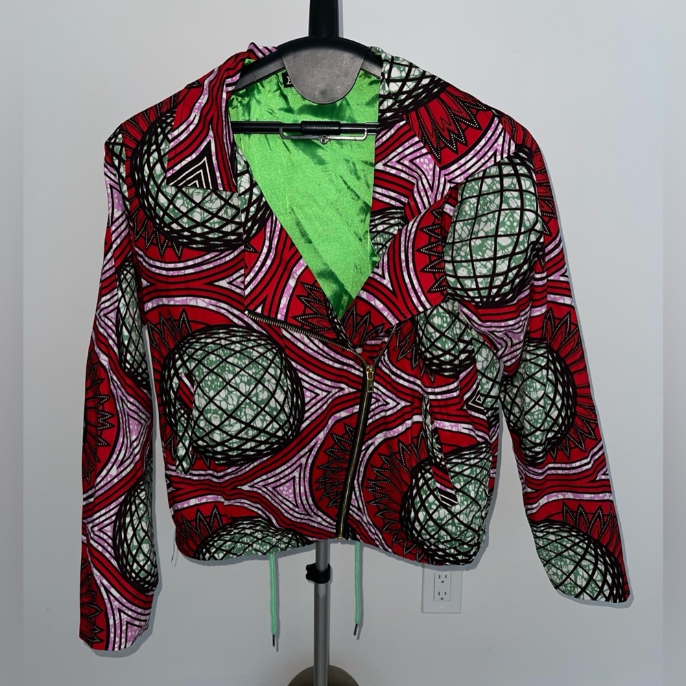 Swiss Brand “Brown-Skin.ch” Keep Riding Neon African Wax Print Bomber Jacket - Picture 7 of 15